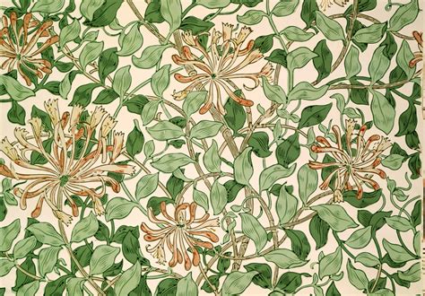 Een voorbeeld van William Morris' 'Honeysuckle' behangontwerp