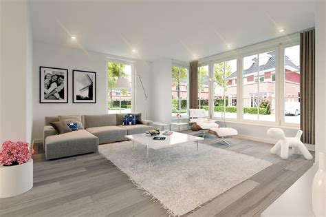 Voorbeeld van een 3D-visualisatie van een verbouwde woonkamer