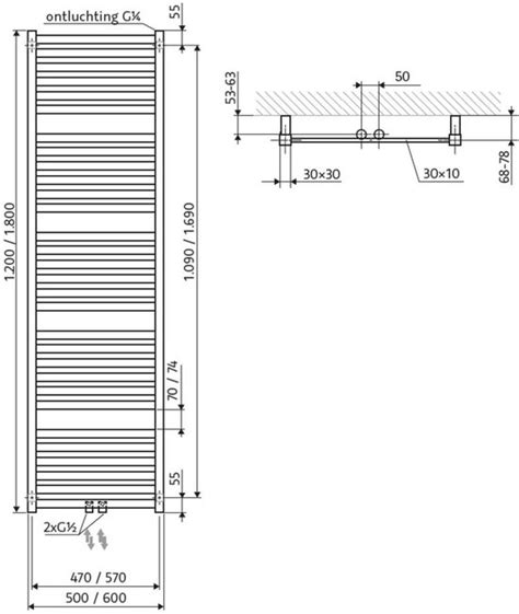 Afbeelding van een moderne witte radiator met een middenaansluiting.