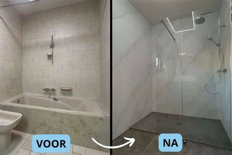 Voor- en na afbeelding: inloopdouche met glaswand