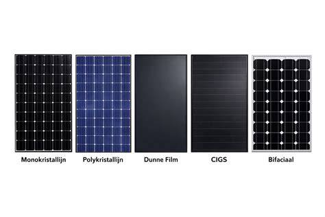 Foto van verschillende typen zonnepanelen: mono-, poly- en dunne film panelen
