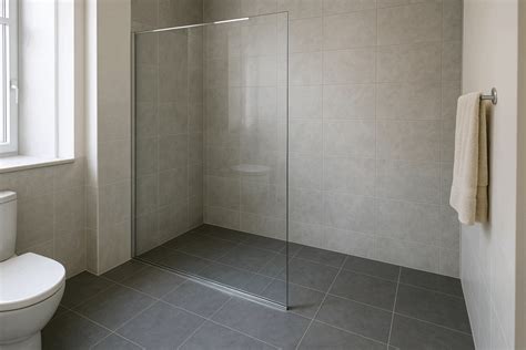Diagram dat de juiste en onjuiste installatie van een glazen douchewand toont