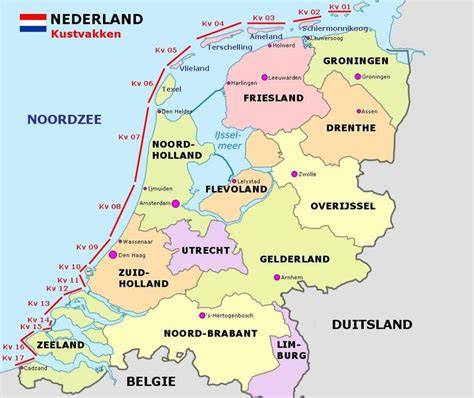 Kaart van Dishoek met kustlijn en getijdengebieden