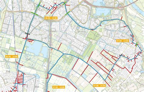 Kaart van Arnhem met aangegeven omleidingsroutes en afgesloten wegen