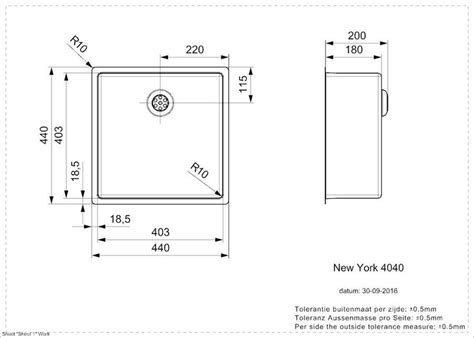 Reginox New York 40x40 spoelbak afmetingen 440x440 mm afbeelding