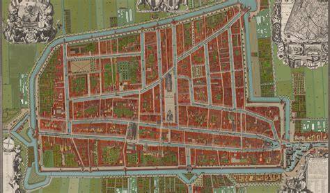 Informatieve kaart van Delft met Oude Delft en het voormalige Huis Lambert van Meerten