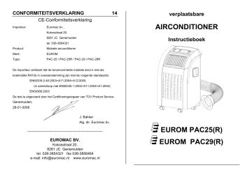 Schema van de Eurom PAC 14 airconditioner met de belangrijkste onderdelen