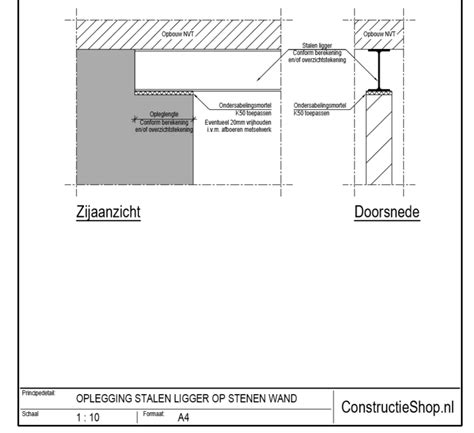 Detailtekening van een halfhoge wand met uitsparing voor een spiegelkast en geïntegreerd leidingwerk.