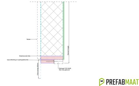 Detail van een verankeringsmethode voor een binnenwand aan een bestaande muur.