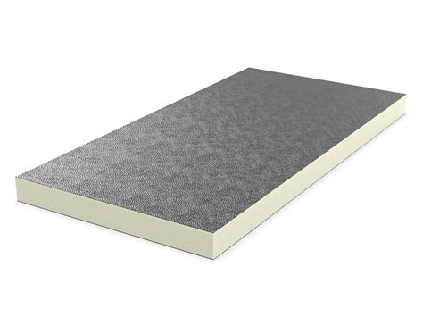 Visuele voorstelling van verschillende soorten PIR isolatieplaten (aluminium, glasvlies, bitumen).