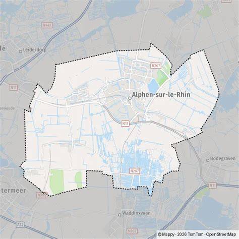 Kaart van Alphen aan den Rijn en directe omliggende gebieden met snelle routes