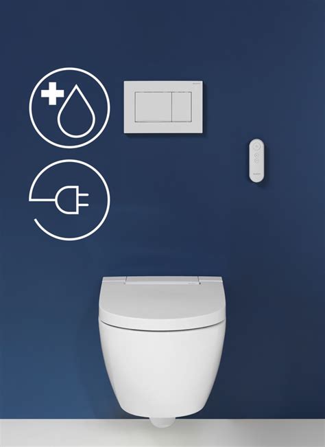 Infographic die de verschillende comfortfuncties van de Geberit AquaClean douchewc toont.