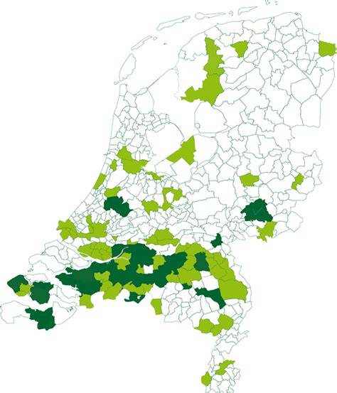 Kaart met gemeenten met Groene Dak-subsidies
