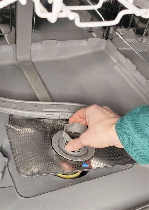 illustratie van het verwijderen en schoonmaken van vaatwasser filters
