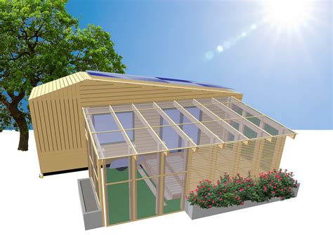 Illustratie van een Tiny House met aangebouwde kas