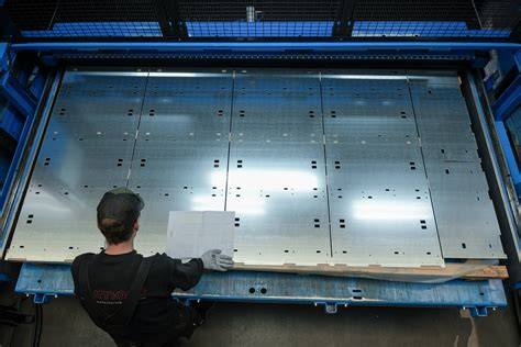 Afbeelding van prefab plaatwerk in de werkplaats in aluminium en staal.
