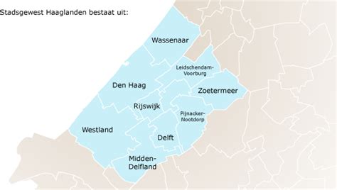 Overzichtskaart van de gemeenten die onder Brandweer Haaglanden vallen