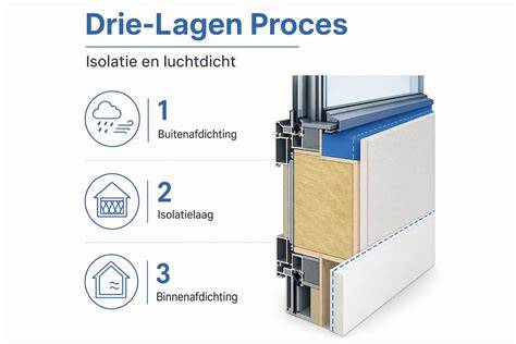 Infographic over het montageproces van kozijnen: van demontage tot afwerking