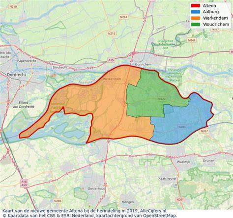 Kaart van Altena met aanduiding funderingsrisico zones