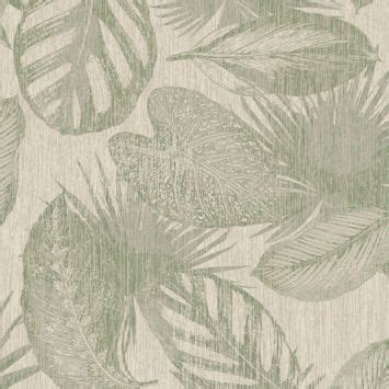 Gedetailleerde foto van het Urban Nature Groen vliesbehang met patroon