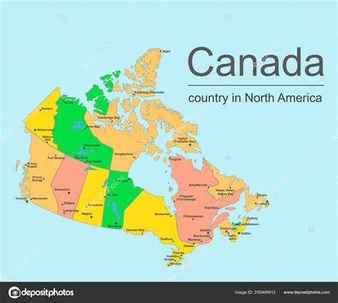 Canada kaart met hoofdregio's en klimaatverschillen