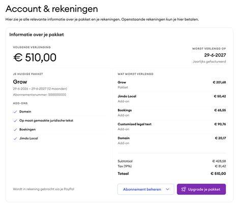 Prijsoverzicht Toon met abonnement