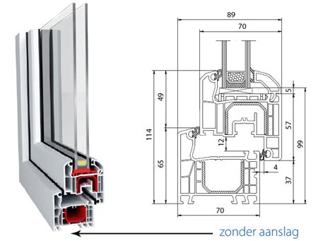 schematische doorsnede 70 mm kunststof profiel met kamers en versteviging