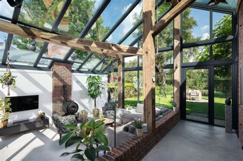 Technische tekening van een aluminum serre met glasdak