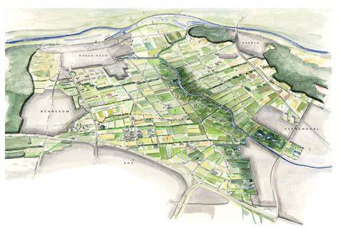 Diagram van Binnenveld plan met woongebieden en zorgzones