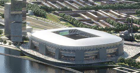 Impressie van drie torens en UFO-toren boven het nieuwe stadion