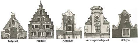 Afbeelding: vergelijking trapgevel, halsgevel en klokgevel langs de gracht
