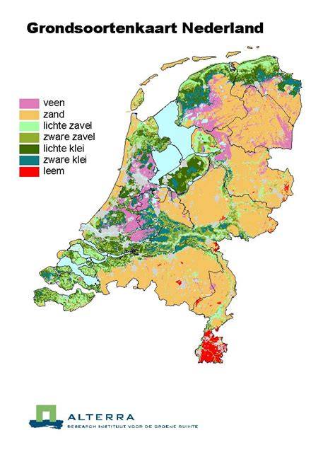 Kaart van Nederland met verschillen in grondsoorten en gesch honing