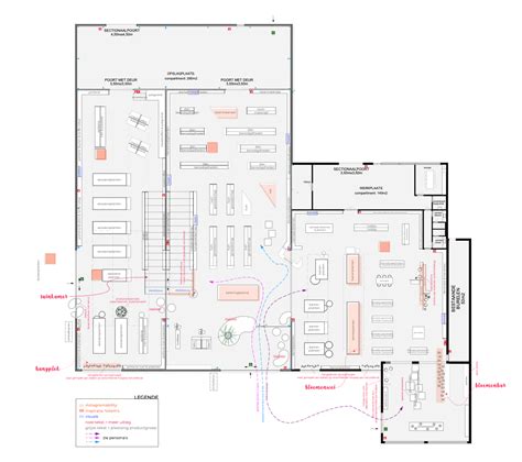 plattegrond van de showroom met verschillende afdelingen (isolatie, meubilair, deuren)