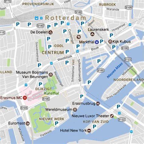 Infographic kaart van P+R locaties in en rond Schiedam en Rotterdam