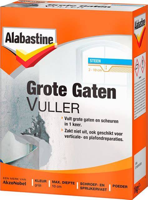 Infographic: Stappenplan voor het vullen van gaten met Alabastine Sneldrogende Muurvuller