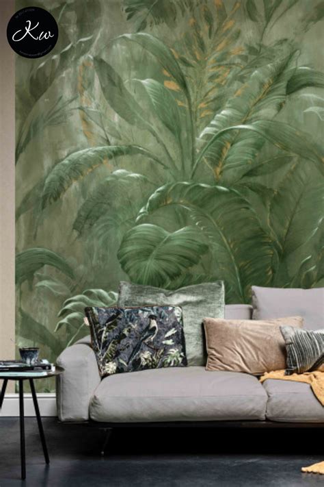 Voorbeelden van botanisch behang met groen accent