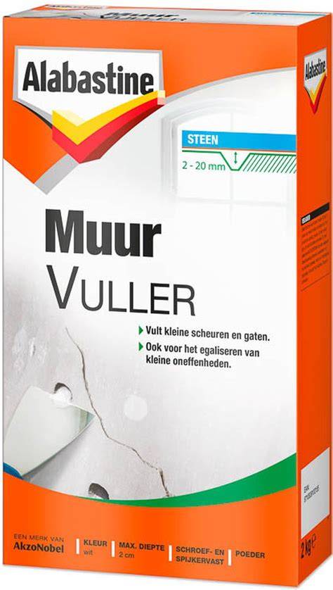 Afbeelding: Verpakking en toepassingsoppervlak van Alabastine Muurvuller