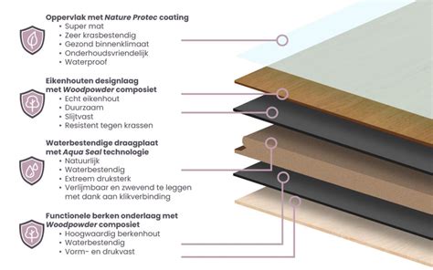 Infographic: factoren voor een houten vloer (houtsoort, droging, vochtpercentage, ondervloer, legmethode, afwerking)