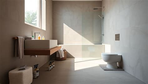 Voorbeeld van een moderne badkamer met Beton Ciré afwerking.
