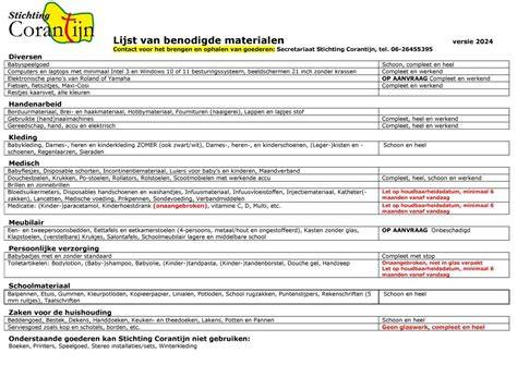 Voorbeeld van benodigde materialen en gereedschappen