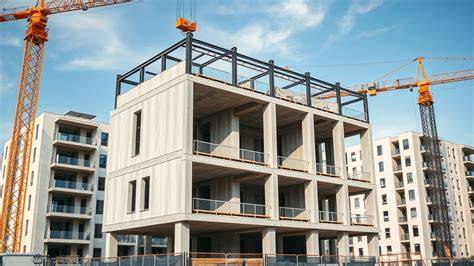 Afbeelding van prefab constructies en haspels in een engineerings- en productieomgeving