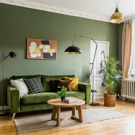 Groene wanddecor met bladmotief en subtiele aardetinten