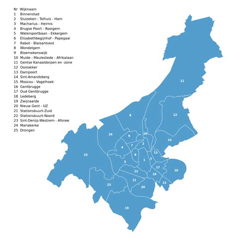 Kaart van Gent met aanduiding van de 20ste-eeuwse gordel en potentiële ontwikkelingsgebieden