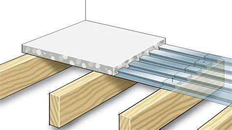 Idee van zwaluwstaartplaten als bekisting voor een dunne, sterke betonvloer op hout
