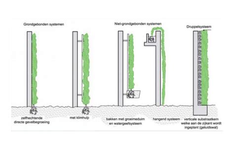 Schema van een groene gevel met rasterinstallatie
