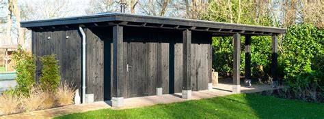 Overzicht: fundering en staanders voor een houten overkapping