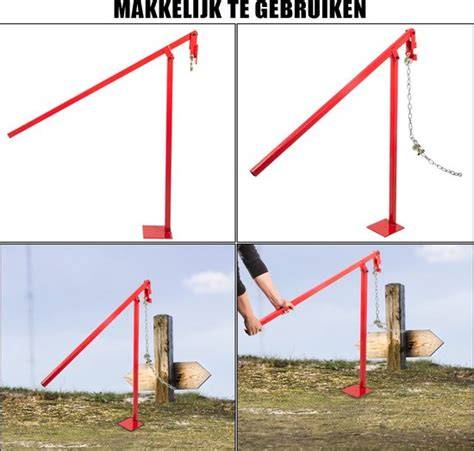 Infografiek: methoden om palen uit de grond te halen, met trekker, hefboom en handmatig