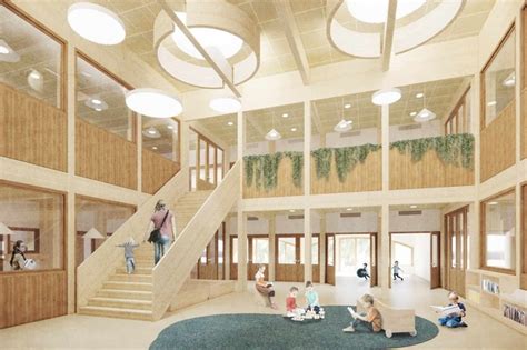 Artistieke impressie van het houten Kindcentrum