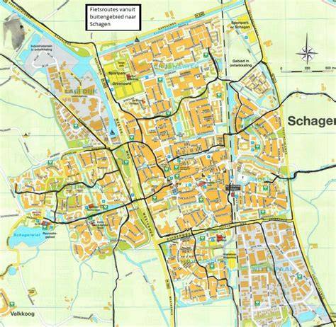 Kaart van Schagen met groengebieden en wijken