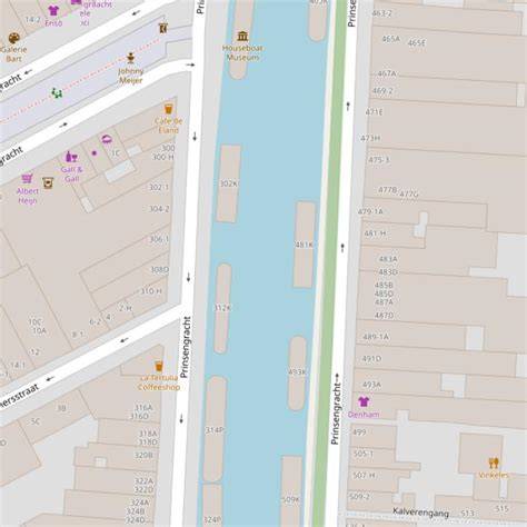 Infographic: kaart van Prinsengracht met ligging van een trek naar Prinsengracht 263